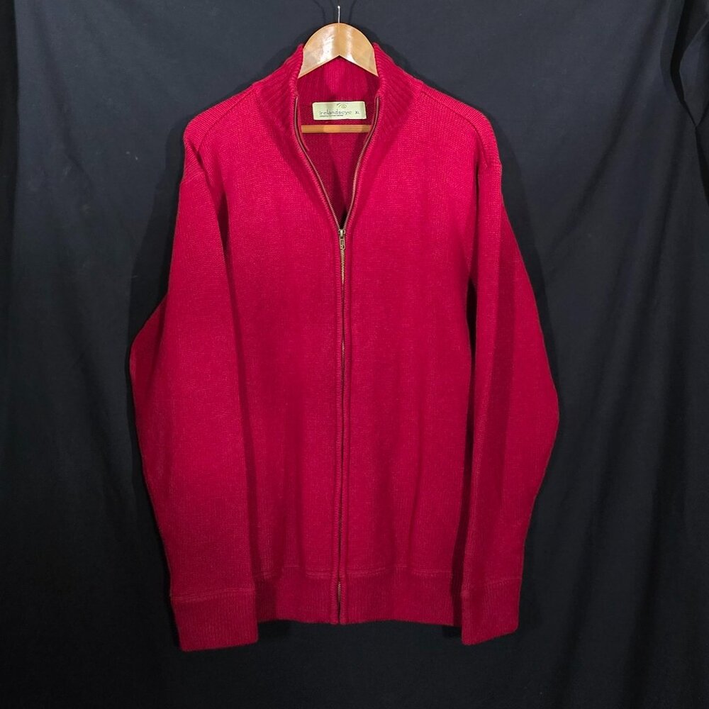 Irelandseye 100% New Lambswool Full Zip Mock Neck Sweater - Red - Sz XL*